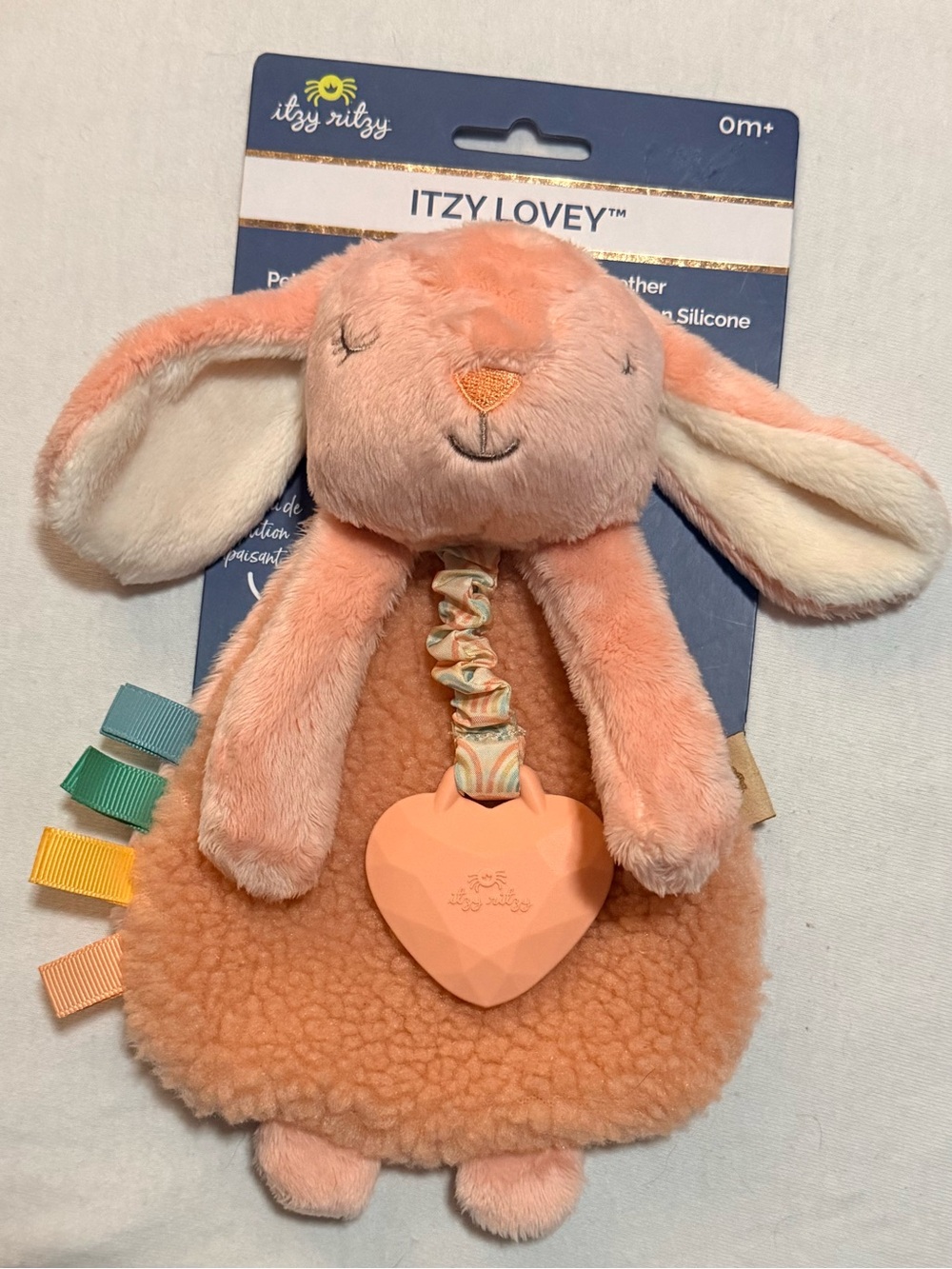 Itzy Ritzy Itzy Lovey Bunny Plush Security Blanket Lovey w/ Silicone Teether